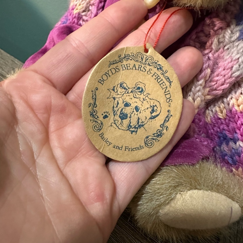 Boyds Collection “Bailey & Friends” Bear with Pink and Purple Sweater with Tag - Picture 3 of 6